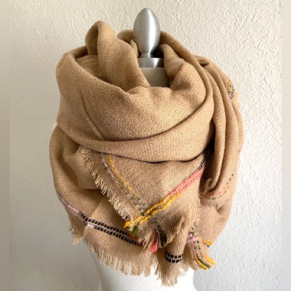 Oversized Blanket Scarf, Beige Shawl, Soft Warm Winter Scarf, Fashion Scarf - Picture 3 of 4